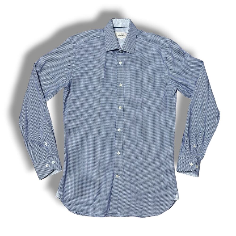 Ted Baker Endurance Shirt Mens Blue Geometric Button Up Sz 14.5 34/35 S